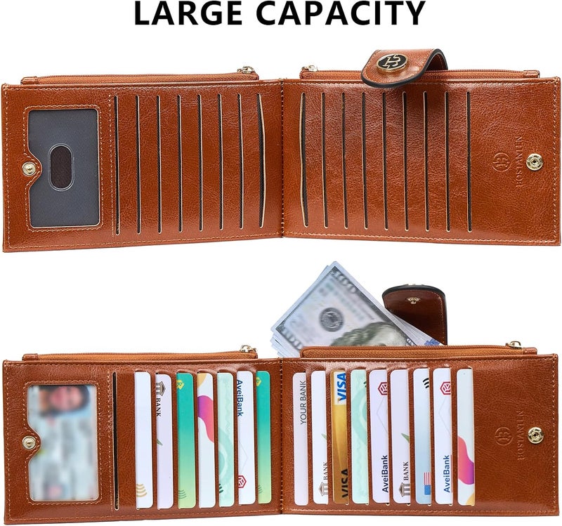 Bostanten Leather Wallets for Women RFID Blocking Slim Bofild Purse Card Holder with Zipper Pocket Brown - Image 5
