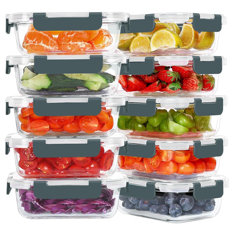 KOMUEE 10 Packs 22 oz Glass Meal Prep Containers, Glass Food Storage Containers with Lids, Airtight Lunch Boxes BPA Free, Microwave and Freezer Safe - Image 1