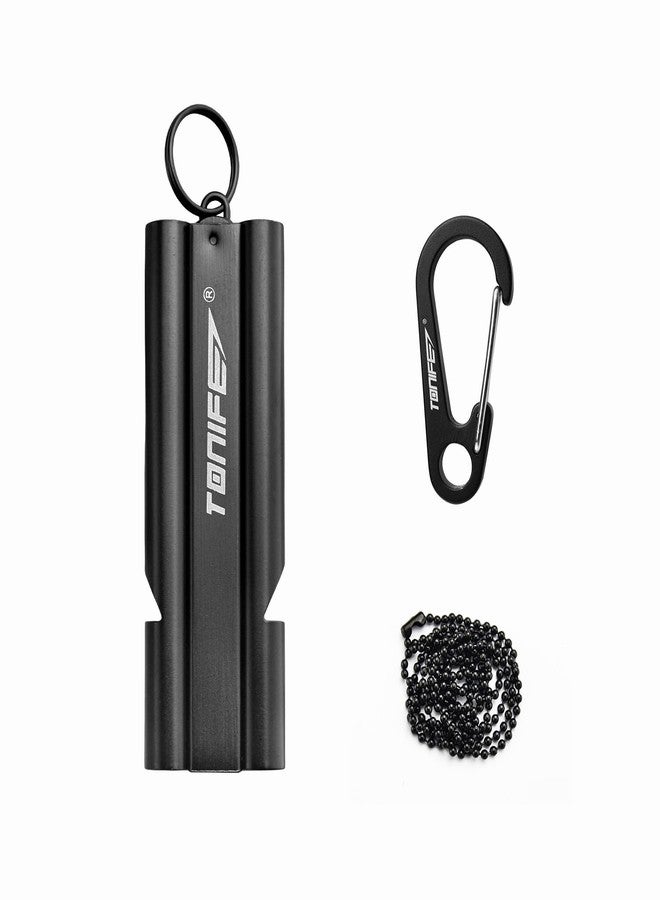 TONIFE Double-Tube Whistle Emergency Whistle with Ball Chain, Survival Whistle Stainless Steel Outdoor Loud Emergency Whistle for Camping Hiking Boating (Black) - Image 1