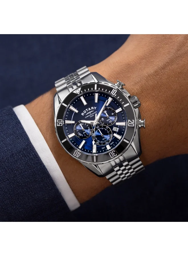 Rotary  Rotary Men's Apex 100 Chronograph 100M Water Resistance Blue Dial Stainless Steel Bracelet Watch - RGB10013/05 for Men | Best Price UAE