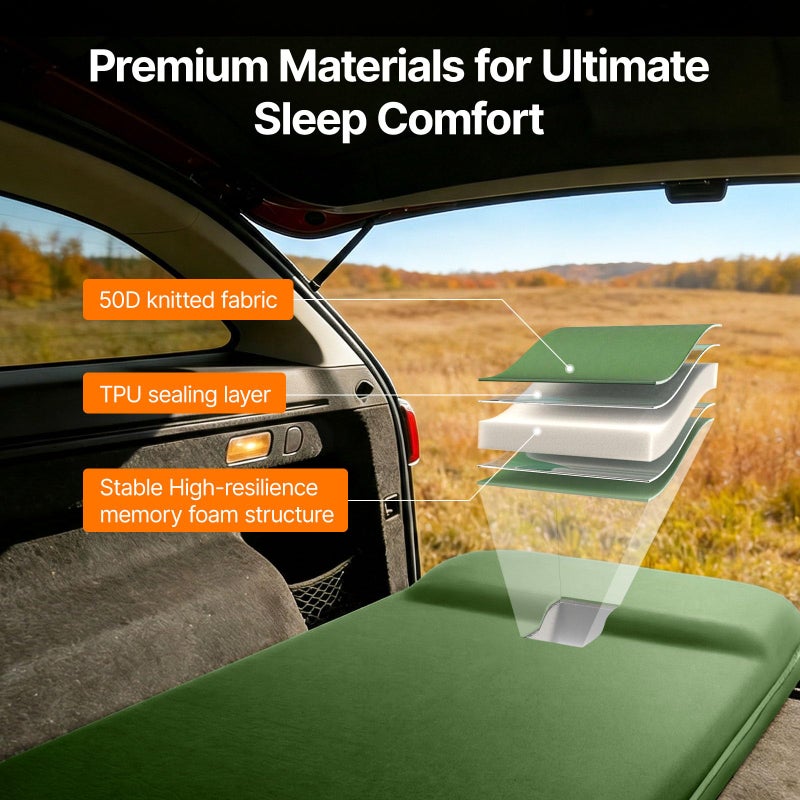 OGERY Self-Inflating Sleeping Pad with Built-in Foot Pump, 3" Memory Camping Mattress Pad, Quiet & 9.5 R-Value Insulated Sleeping Mat Camping Essential Gear for Car Tent Camping - Image 3