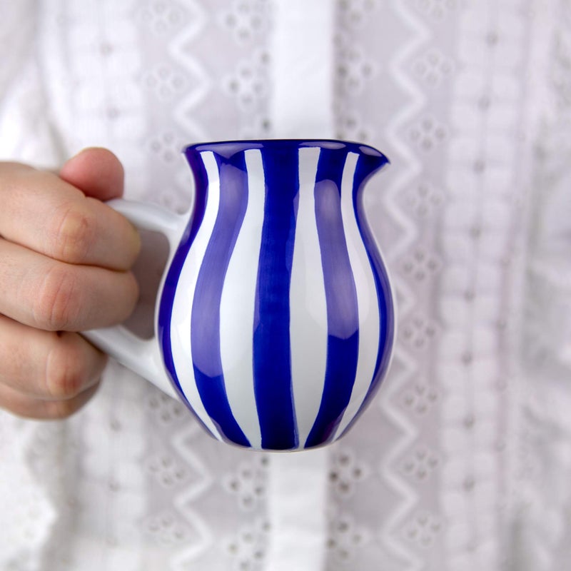 City to Cottage Handmade Dark Navy Blue Stripe Small 150ml5oz Ceramic Creamer Milk Jug Pourer Pitcher Jug Pottery Housewarming Gift for Tea Coffee Lovers by City to Cottage 