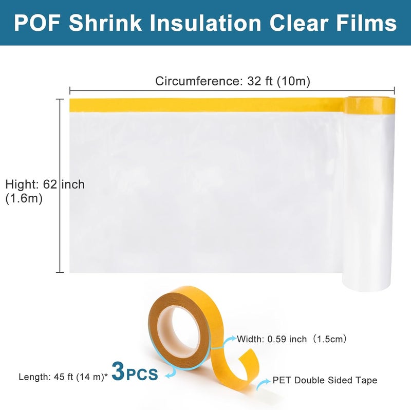 augblinds Window Insulation Kit, Plastic Window Covering 62 Inch Wide × 393 Inch Length with Double-Sided Tape, Insulator Seal Kit for 10 - 3'x5' Windows Winterizing for Winter, 1 Roll Clear - Image 3