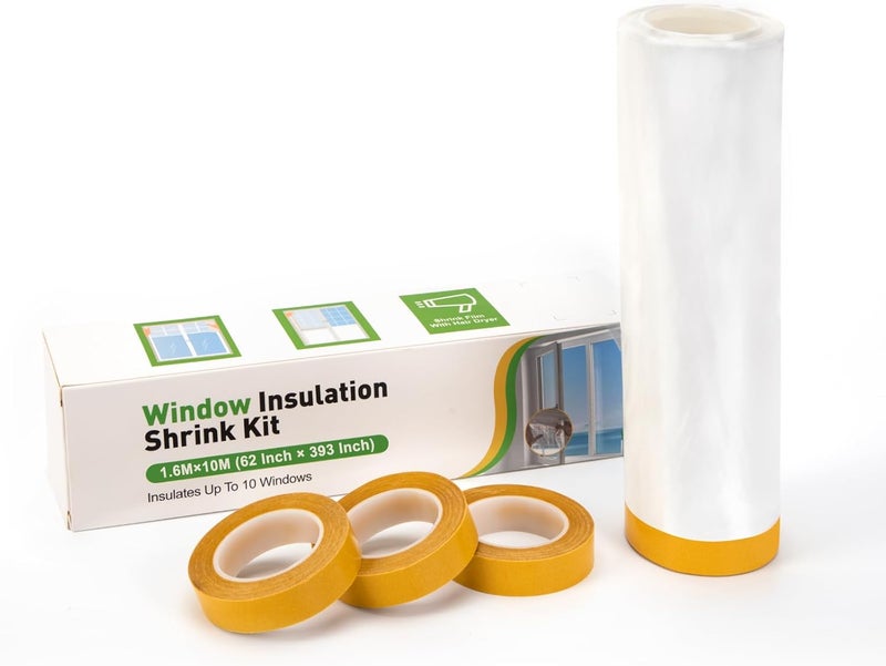 augblinds Window Insulation Kit, Plastic Window Covering 62 Inch Wide × 393 Inch Length with Double-Sided Tape, Insulator Seal Kit for 10 - 3'x5' Windows Winterizing for Winter, 1 Roll Clear - Image 2
