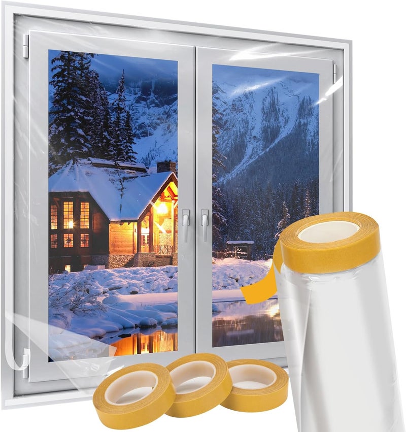 augblinds Window Insulation Kit, Plastic Window Covering 62 Inch Wide × 393 Inch Length with Double-Sided Tape, Insulator Seal Kit for 10 - 3'x5' Windows Winterizing for Winter, 1 Roll Clear - Image 1