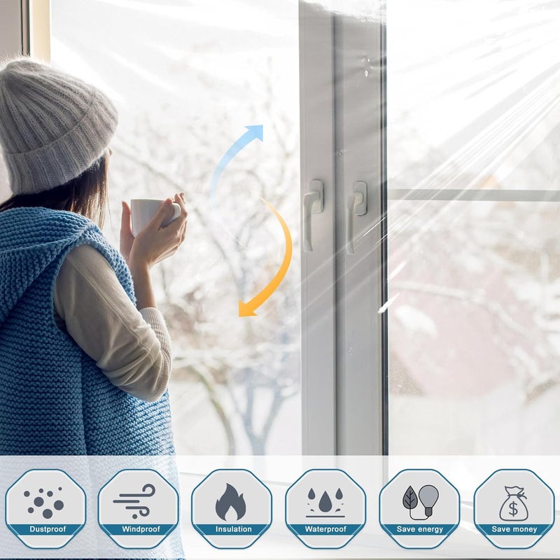augblinds Window Insulation Kit, Plastic Window Covering 62 Inch Wide × 393 Inch Length with Double-Sided Tape, Insulator Seal Kit for 10 - 3'x5' Windows Winterizing for Winter, 1 Roll Clear - Image 4