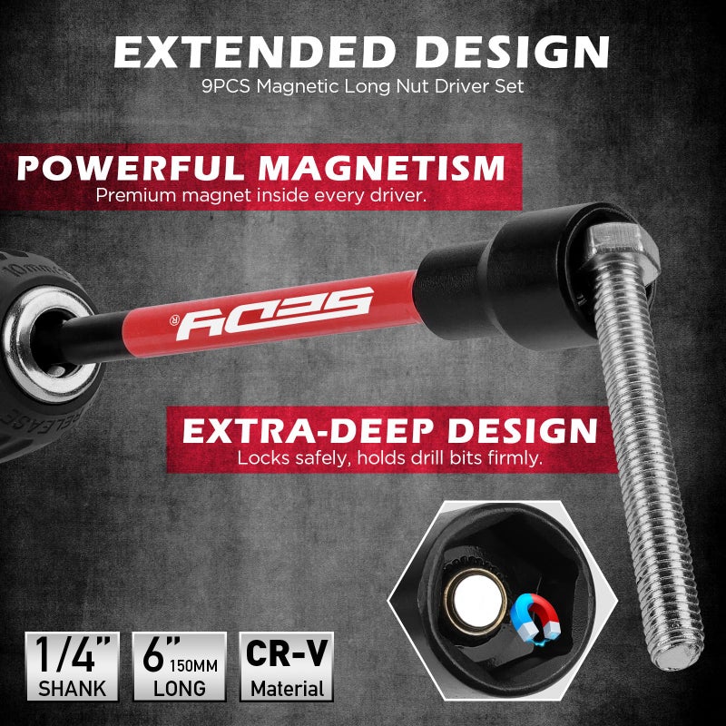 SEDY 63-Piece Metric 1/4"" Drive Socket Set & Nut Driver Set  Impact Standard & Deep Socket Set (4-15Mm)  1/4"" Hex Shank 6"" Magnetic Nut Drivers  Extension Bar  Quick-Release Ratchet Handle  Universal Joint - Image 3