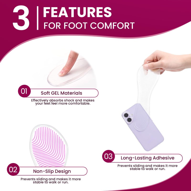 Bukihome High Heels Cushion Insoles for Women - Bukihome 3/4 Gel Inserts for High-Heeled Shoes, Sandals, Invisible Soft Shoe Pads Prevent Slip, Foot Pain Fatigue Relief, Comfortable Support for Flat Feet (S) - Image 2