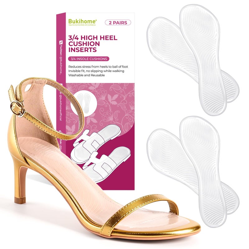 Bukihome High Heels Cushion Insoles for Women - Bukihome 3/4 Gel Inserts for High-Heeled Shoes, Sandals, Invisible Soft Shoe Pads Prevent Slip, Foot Pain Fatigue Relief, Comfortable Support for Flat Feet (S) - Image 1