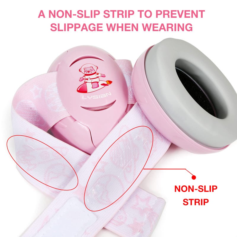 LYSIAN Pink Baby Ear Muffs Noise Cancelling with Elastic Headband, Baby Headphones Earmuffs for Infant Hearing Protection Sleeping, Nap, Travel, Games, Festival - Image 3