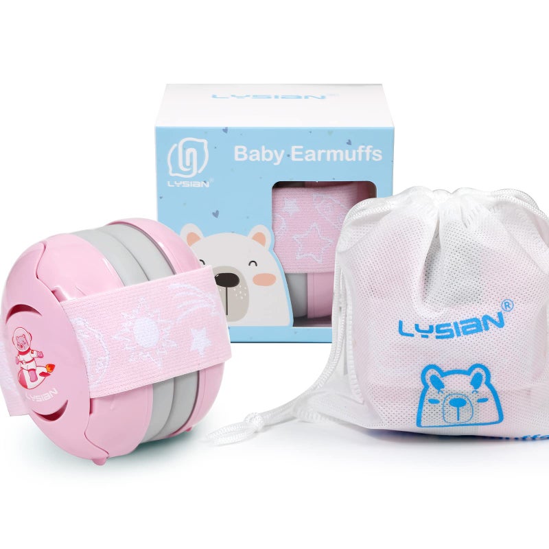 LYSIAN Pink Baby Ear Muffs Noise Cancelling with Elastic Headband, Baby Headphones Earmuffs for Infant Hearing Protection Sleeping, Nap, Travel, Games, Festival - Image 2