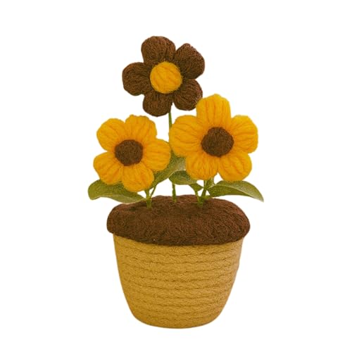 Akaar Decor's Handcrafted Crochet Yellow & Brown Daisy Flowers with Pot | Artificial Flowers for Home | Birthday | Anniversary | Housewarming Gifts | 100% Handmade Yarn Flower Décor - Image 2