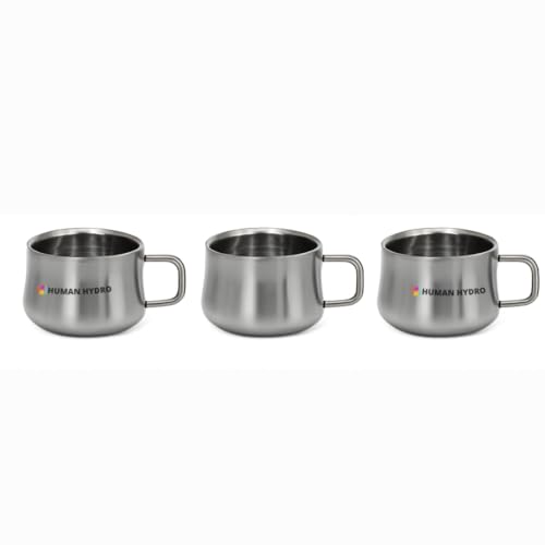 Human Hydro Stainless Steel Wide Mini Mugs– Set of 3 Tea Cups (120 ml Each) | Rust-Free, Durable & Easy-to-Clean | Perfect for Tea, Coffee & Milk - Image 1
