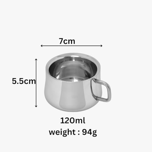 Human Hydro Stainless Steel Wide Mini Mugs– Set of 3 Tea Cups (120 ml Each) | Rust-Free, Durable & Easy-to-Clean | Perfect for Tea, Coffee & Milk - Image 3