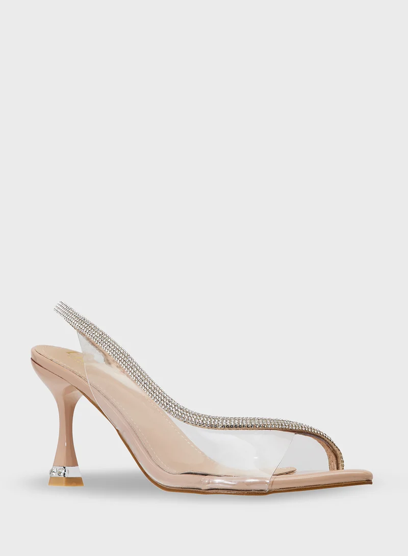 ايلا Diamante Heeled Peep Toe Pump