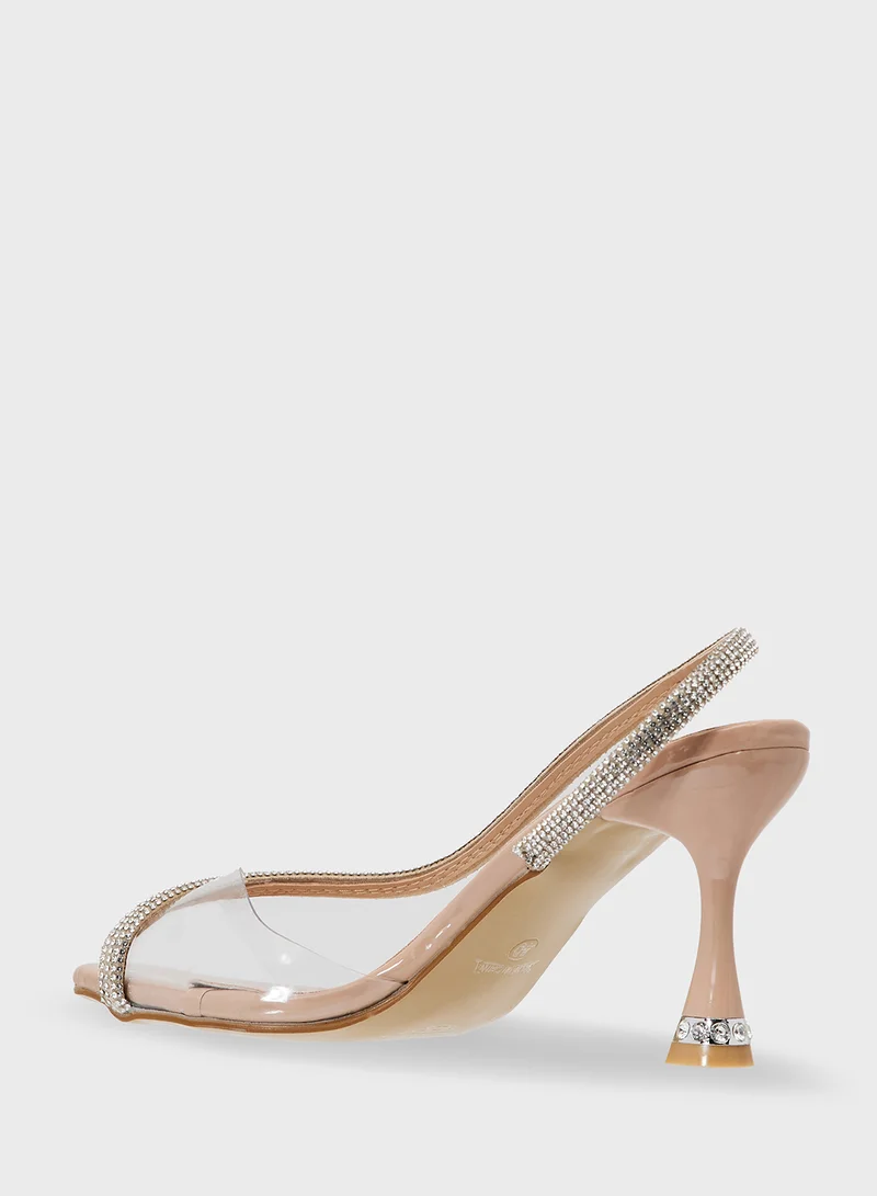 ELLA Diamante Heeled Peep Toe Pump