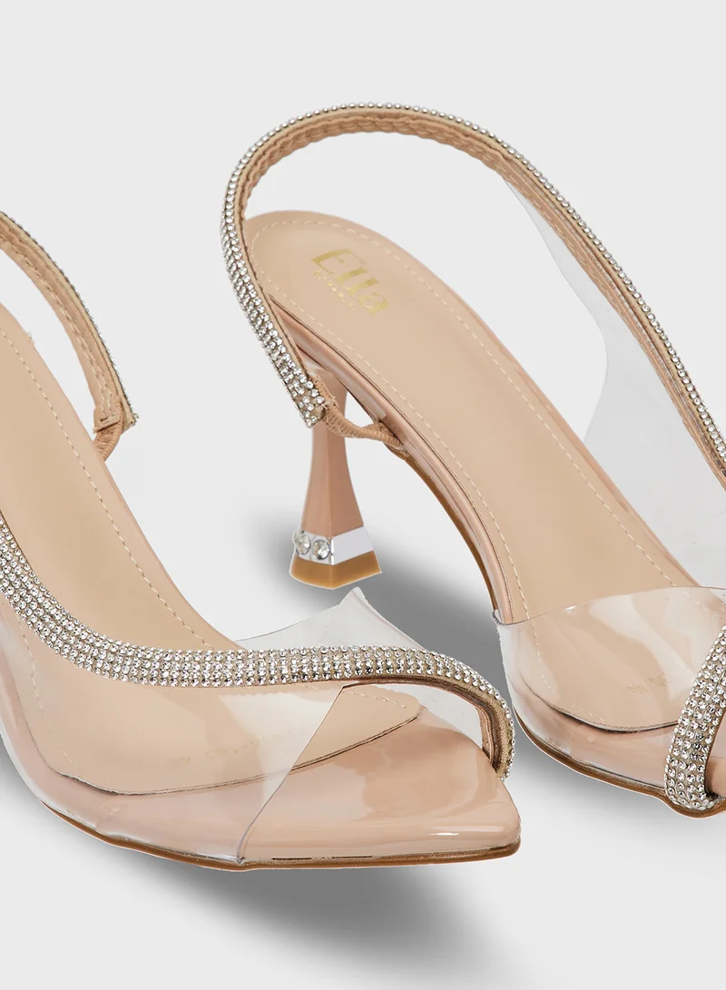 ELLA Diamante Heeled Peep Toe Pump