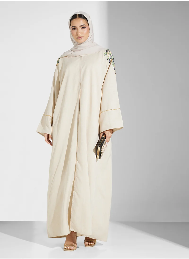 hayas closet V-Neck Flared Sleeve Abaya