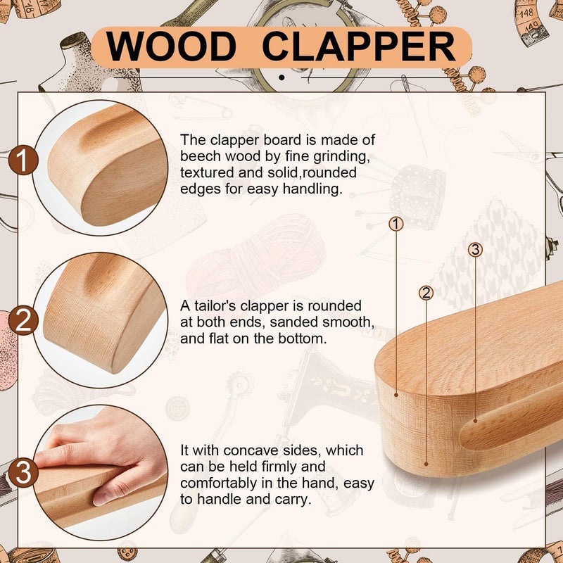 Queekay 2 Pcs Beech Wood Tailors Clapper Wooden Clapper Sewing Tool Steam Iron Tailor Wooden Clapper for Sewing Quilting Ironing 7 Inch and 12 Inch - Image 3