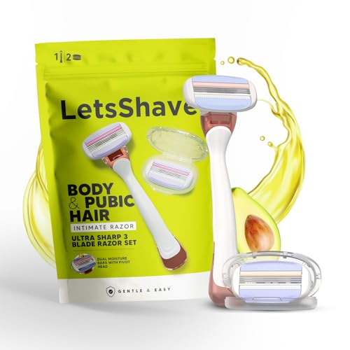 LetsShave Korean 3 Blade Body & Pubic Hair Razor Set, Dual Moisture Bar & Soothing Strip, Micro Comb Guard, Pivot Head, Pink, Men's Sensitive Skin, 3 Count - Image 1