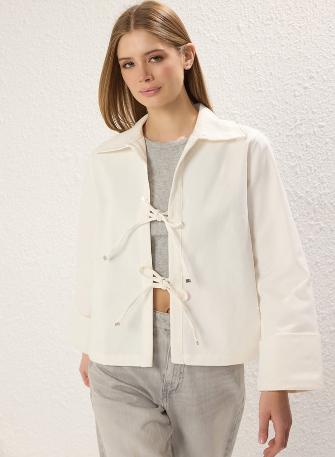 trendyol Ecru Regular Lacing Detail Thin Jacket Coat - Image 1