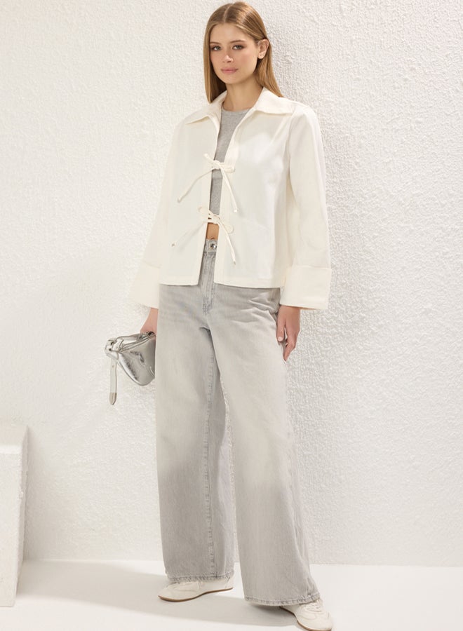 trendyol Ecru Regular Lacing Detail Thin Jacket Coat - Image 2