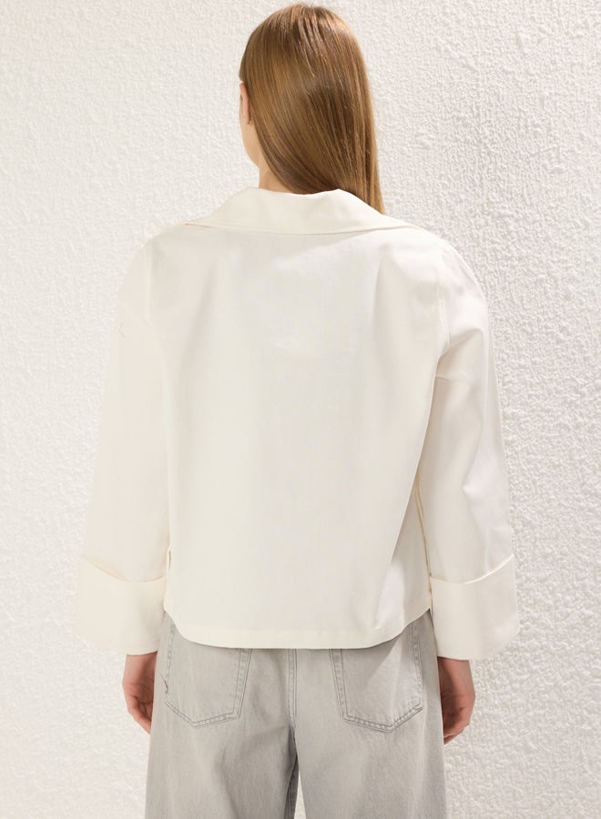 trendyol Ecru Regular Lacing Detail Thin Jacket Coat - Image 4