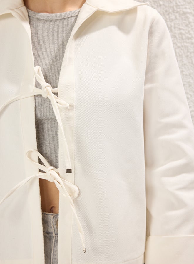 trendyol Ecru Regular Lacing Detail Thin Jacket Coat - Image 3