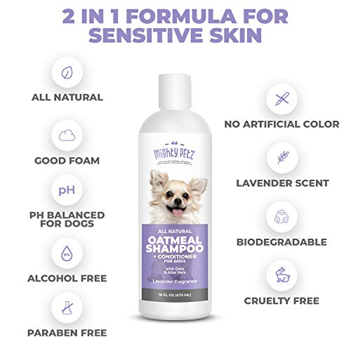 Mighty Petz 2-in-1 Oatmeal Dog Shampoo and Conditioner – 16 oz Natural Support for Allergies, Itchy Sensitive Skin. Moisturizing & pH Balanced for Dogs with Oatmeal and Aloe Vera - Image 3