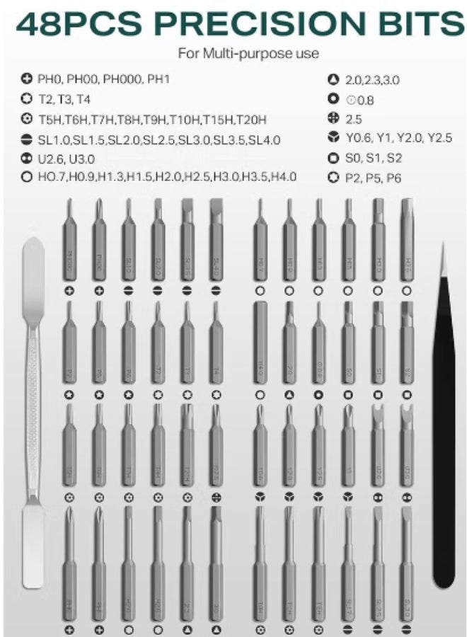 Hicomony Mini Electric Screwdriver 50 in 1 Precision Power Screwdriver Set Cordless Pocket Screwdriver With 48 Magnetic Bits 1 Pliers 1 Pole Suitable For Repairs Phone Camera Laptop Watch Glasses Clocks Toy - Image 3