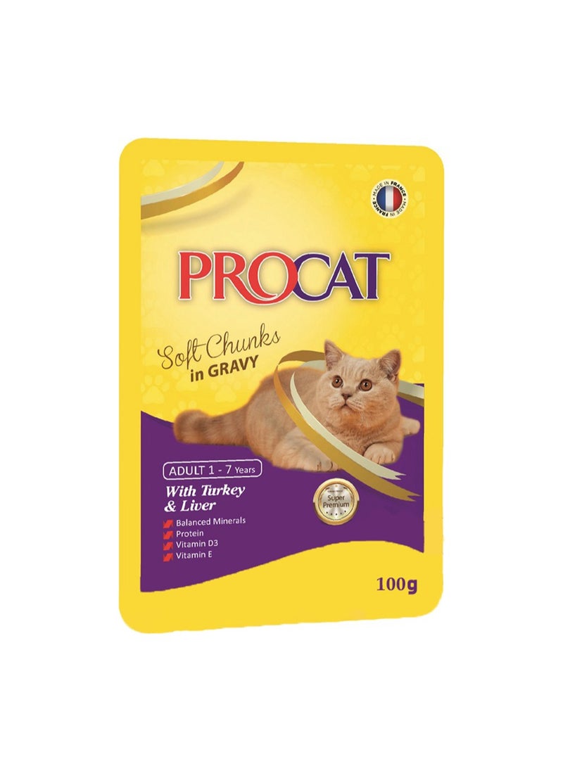 PROCAT PROCAT Soft chunks in jelly with Turkey and liver 100 gm 