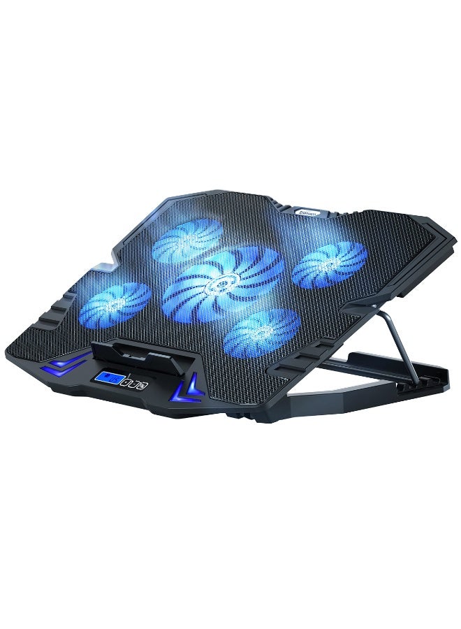 Laptop Cooling Pad Gaming Notebook Cooler, Laptop Fan Cooling Stand Adjustable Height with 5 Quiet Fans Blue LED Light, Computer Chill Mat with LCD Controller, for 10-15.6 Inch Laptops - Image 1