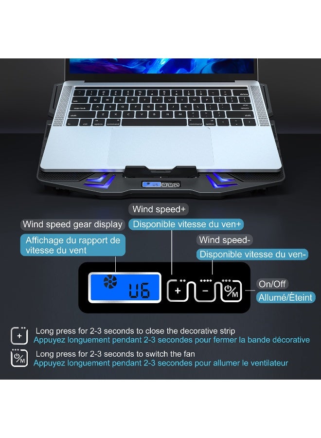 Laptop Cooling Pad Gaming Notebook Cooler, Laptop Fan Cooling Stand Adjustable Height with 5 Quiet Fans Blue LED Light, Computer Chill Mat with LCD Controller, for 10-15.6 Inch Laptops - Image 5