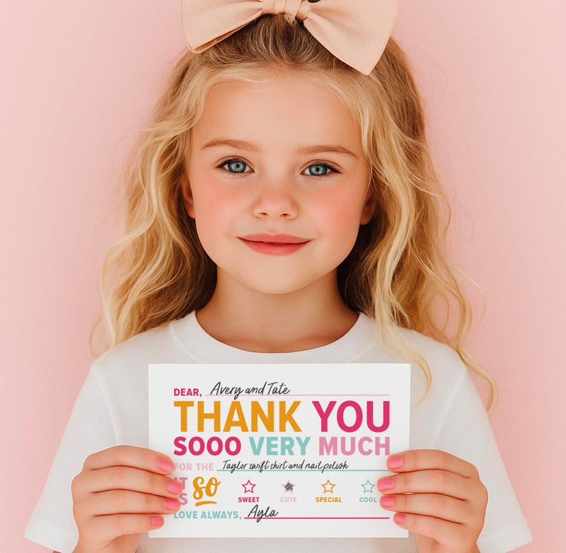 ThreeKin Collective 25-Pack Kids Fill-in-the-Blank Thank You Cards with White Envelopes - 4x6 Double-Sided Postcards | Fun and Colorful Design for Birthdays, Holidays, and More (Bright) - Image 4