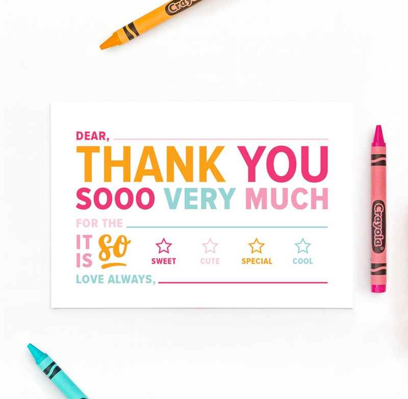 ThreeKin Collective 25-Pack Kids Fill-in-the-Blank Thank You Cards with White Envelopes - 4x6 Double-Sided Postcards | Fun and Colorful Design for Birthdays, Holidays, and More (Bright) - Image 3