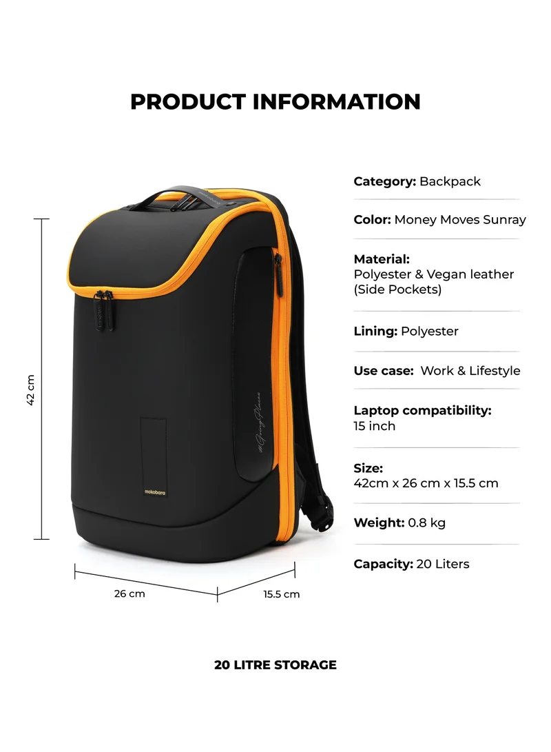 Mokobara The Transit Backpack Medium 42cms - 20L Multipurpose Unisex Premiun Water Resistant Nylon Backpack with Luggage Sleeve Fits Upto 15'' Laptop (Crypto Sunray)