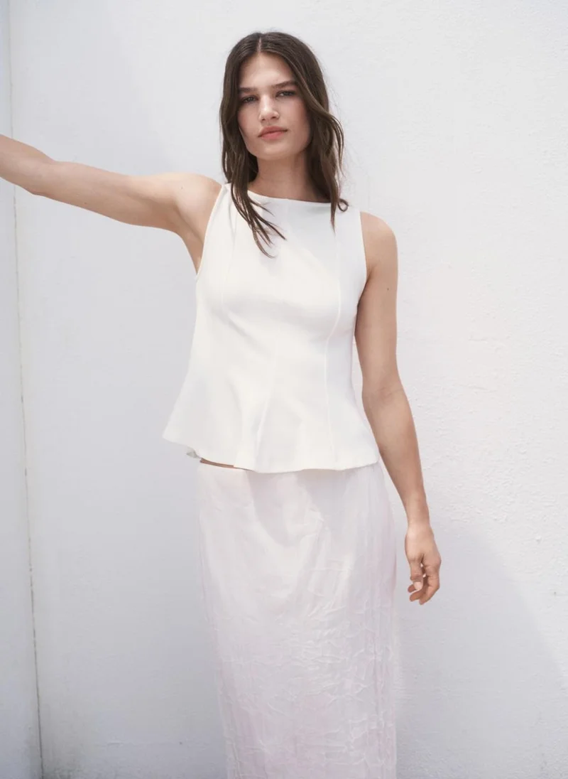 مانجو Casual Seam Detail Peplum Top