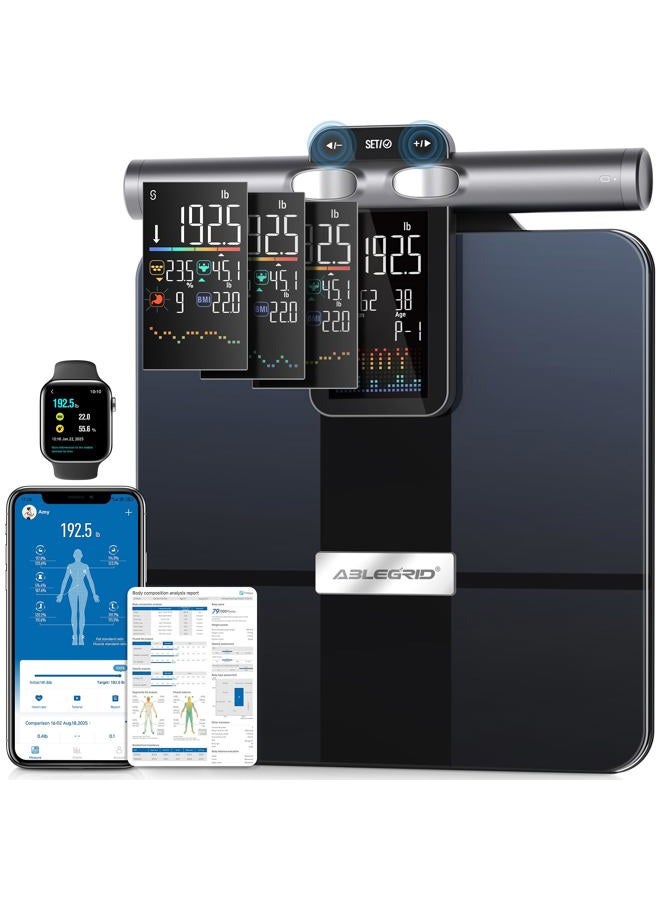 Ablegrid 8-Electrode Digital Smart Bathroom Scale for Body Weight and Fat Percentage,Full Body Composition Analyzer with Gradient Trends Display,12.2" Platform Handle BMI Weighing Machine,400lb - Image 1