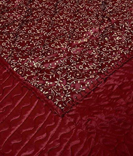 WORLDNEX Satin Gold Printed Red King Bedding Set Bedsheet 2 Pillow Cover 2 Filled Cushion 2 Filled Bolsters AC Comforter Set of 8 Pieces - Image 2