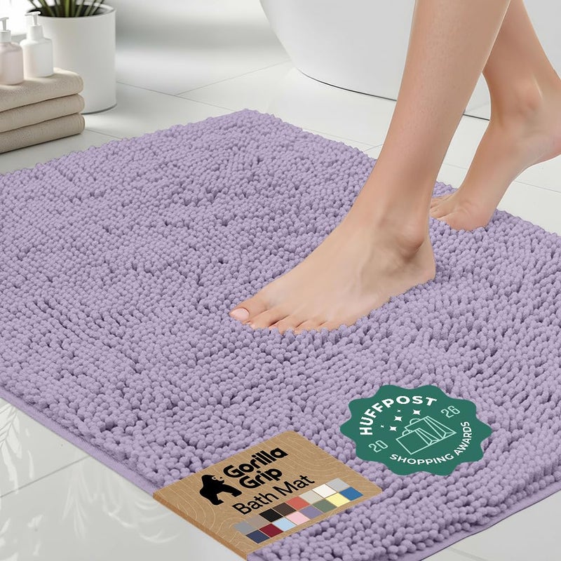 GORILLA GRIP Bath Rug Mat 36x24 Thick Soft Absorbent Chenille Quick Dry Microfiber Mats Rubber Backing Washable Shower Floor Rugs Bathmat Runner Bathroom Home Decor Accessories Light Purple - Image 2