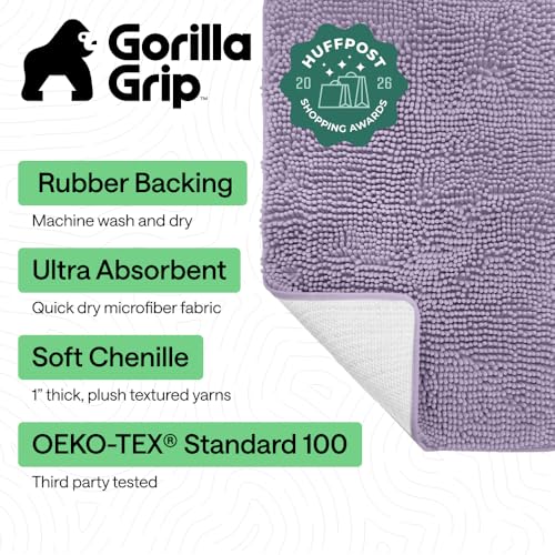 GORILLA GRIP Bath Rug Mat 36x24 Thick Soft Absorbent Chenille Quick Dry Microfiber Mats Rubber Backing Washable Shower Floor Rugs Bathmat Runner Bathroom Home Decor Accessories Light Purple - Image 3