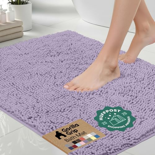 GORILLA GRIP Bath Rug Mat 36x24 Thick Soft Absorbent Chenille Quick Dry Microfiber Mats Rubber Backing Washable Shower Floor Rugs Bathmat Runner Bathroom Home Decor Accessories Light Purple - Image 1