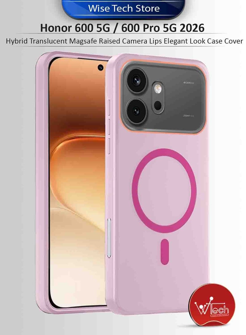 فون شير غطاء هاتف شفاف هجين لهاتف Honor 600 5G / 600 Pro 5G 2026 مع ماجسيف وشحن مغناطيسي ورفع حواف الكاميرا ومظهر أنيق (MCMPMN) - وردي فاتح - Image 1