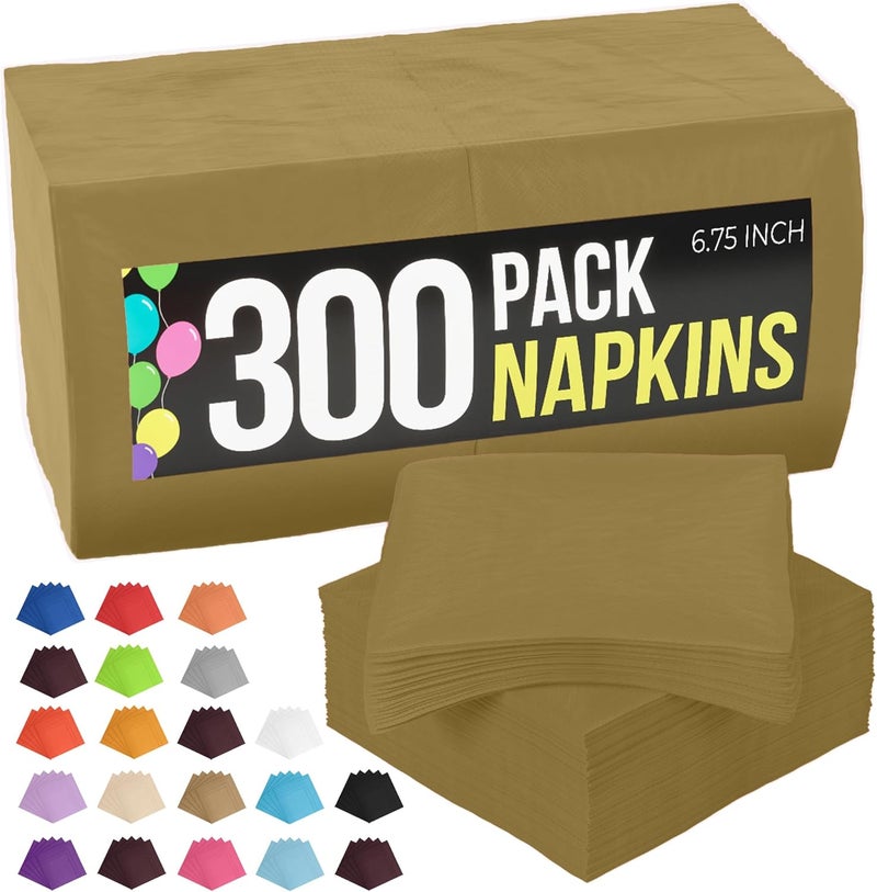 Party Solids Gold Napkins Disposable Everyday 300 Pcs 2 Ply Gold Dinner Napkins Bulk For Parties & Party Supplies - Image 1