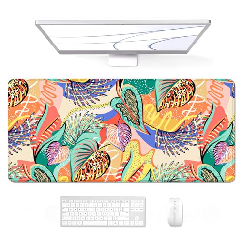 Auhoahsil Desk Mouse Pad, Large Gaming Mousepad, XXL Desk Pad, Extended Long Superior Micro-Weave Cloth Non-Slip Rubber Big Computer Mouse Mat for Gamer, Office & Home, 35" x 15", Tropical Leaves - Image 1