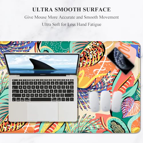 Auhoahsil Desk Mouse Pad, Large Gaming Mousepad, XXL Desk Pad, Extended Long Superior Micro-Weave Cloth Non-Slip Rubber Big Computer Mouse Mat for Gamer, Office & Home, 35" x 15", Tropical Leaves - Image 3