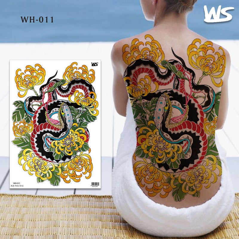 Full Back Dragon, Snake, Tiger, Beauty Tattoo Stickers For Men And Women, Tattoo Stickers, Snake Body Stickers, Colorful Water Transfer Printing, Designs - Image 2