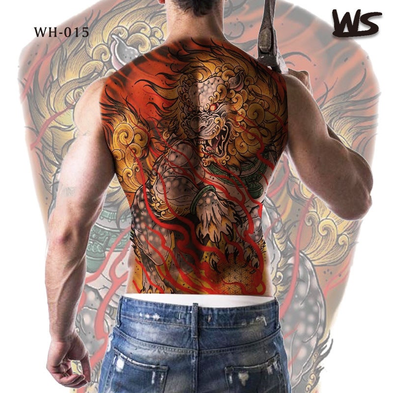 Full Back Dragon, Snake, Tiger, Beauty Tattoo Stickers For Men And Women, Tattoo Stickers, Snake Body Stickers, Colorful Water Transfer Printing, Designs - Image 1