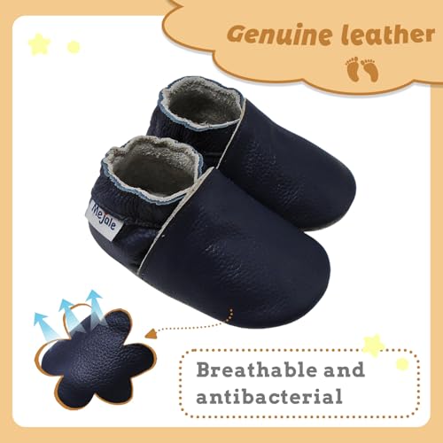 Mejale Baby Boy Girl Shoes Soft Soled Leather Moccasins Anti-Skid Infant Toddler Prewalker (2-3 Years Toddler, Navy Blue, 2_Years) - Image 2