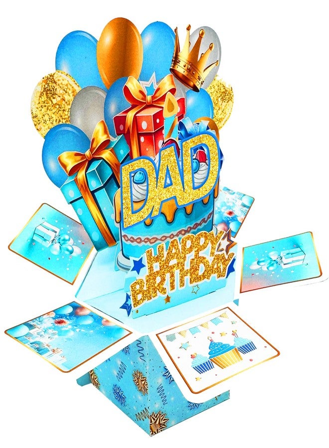 Asmallgf Dad Birthday Card Gifts，Funny 3D Pop up Birthday Card for Dad from Daughter Son，Explosion Box Greeting Card with Cake, Balloons & Gifts - Image 1